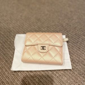 Chanel quilted lambskins classic flap wallet beige color